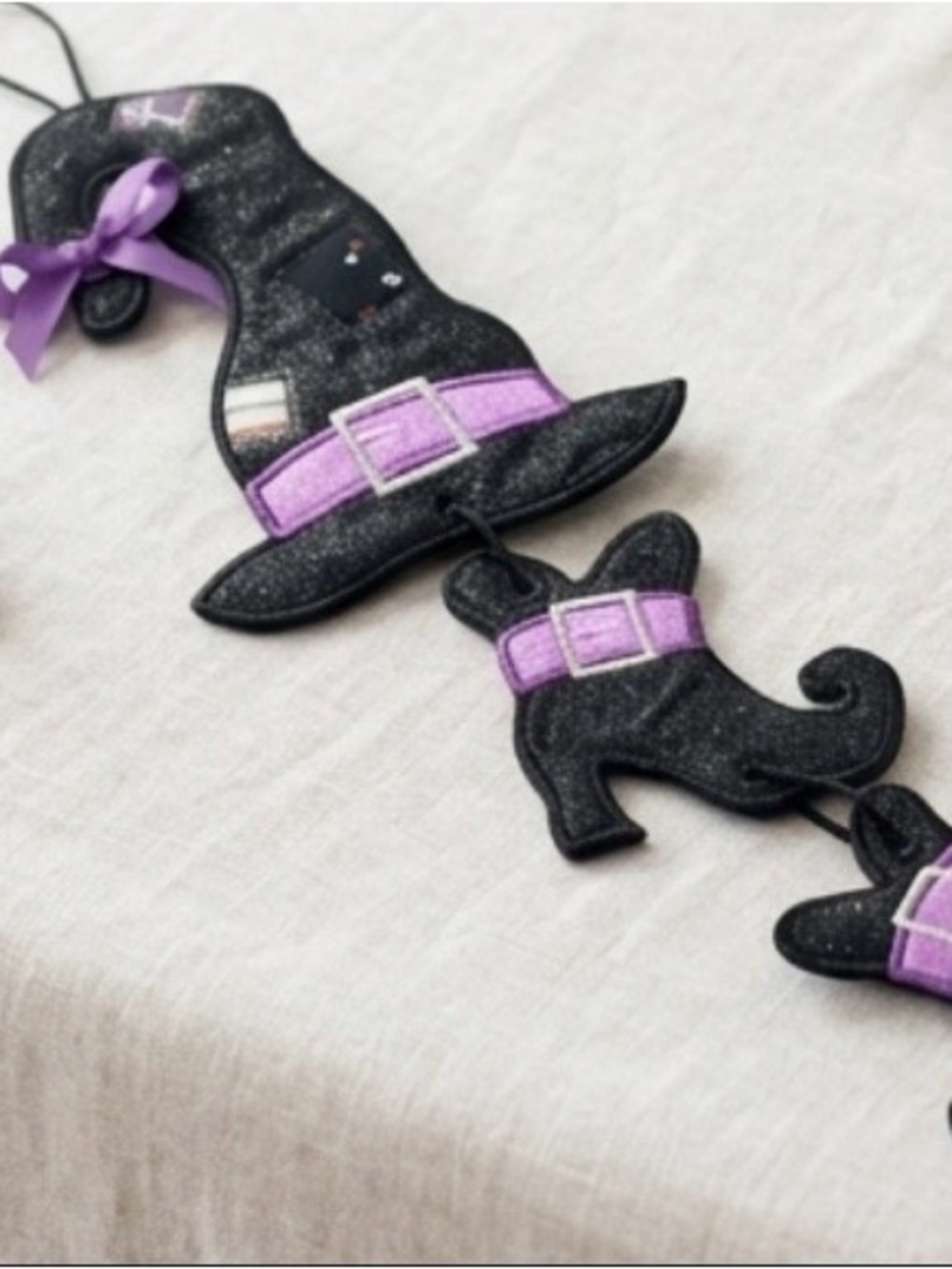 Halloween wall hanging. Black & Purple Witch Hat and boots Garland -